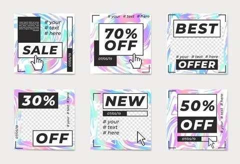 A set of abstract backgrounds with geometric and holographic elements. Illustrazione stock