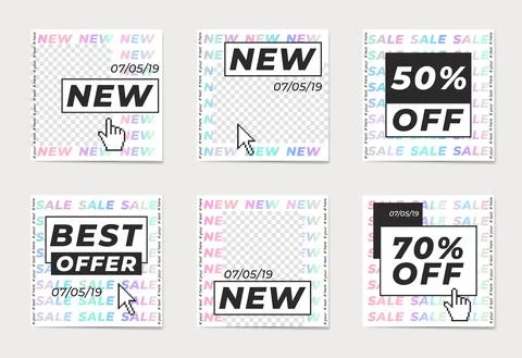 A set of abstract backgrounds with geometric and holographic elements. Illustrazione stock
