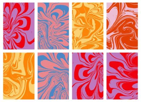 Set of abstract backgrounds. Ink marbling textures. Hand drawn marble illustr Stock Illustration