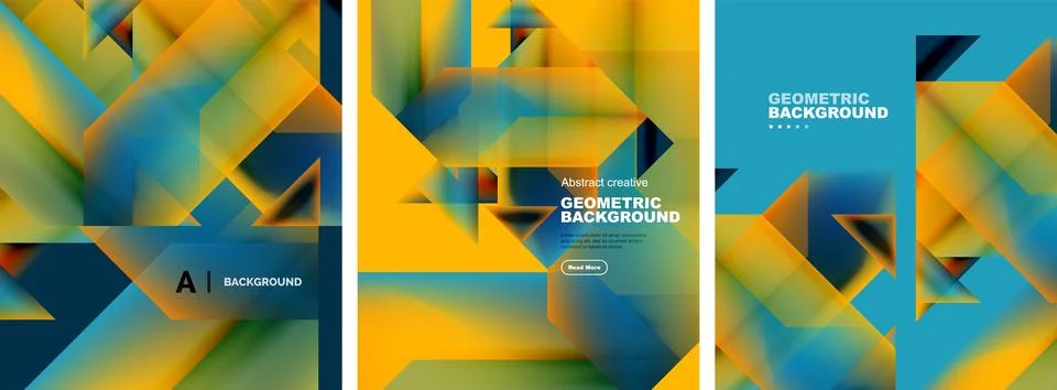 Set of abstract backgrounds. Overlapping geometric elements composition. Vector Stock Illustration