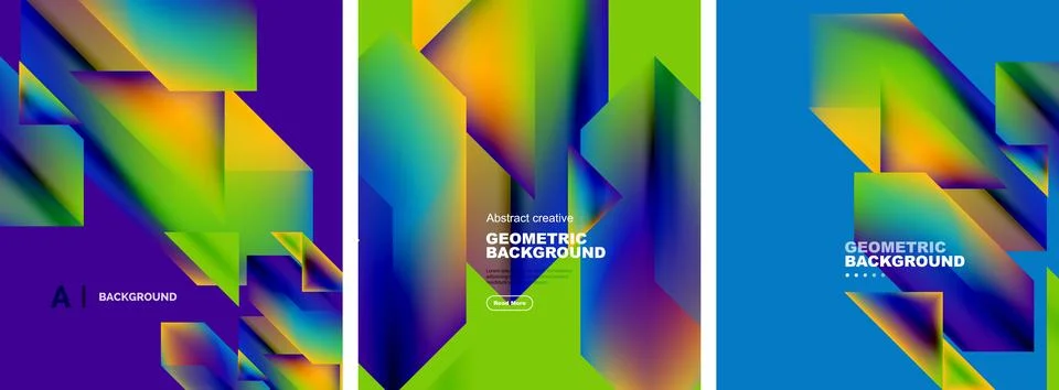 Set of abstract backgrounds. Overlapping geometric elements composition. Vector 스톡 일러스트