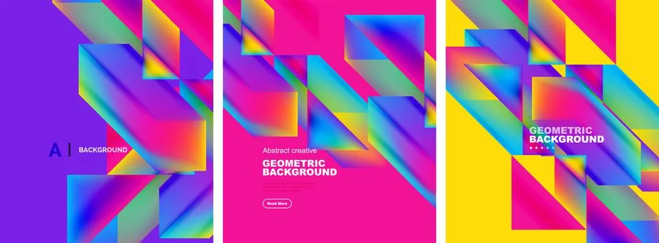 Set of abstract backgrounds. Overlapping geometric elements composition. Vector Illustrazione stock