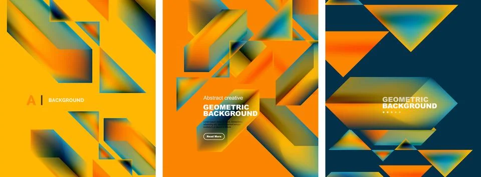 Set of abstract backgrounds. Overlapping geometric elements composition. Vector イラスト素材