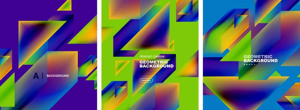 Set of abstract backgrounds. Overlapping geometric elements composition. Vector Illustrazione stock