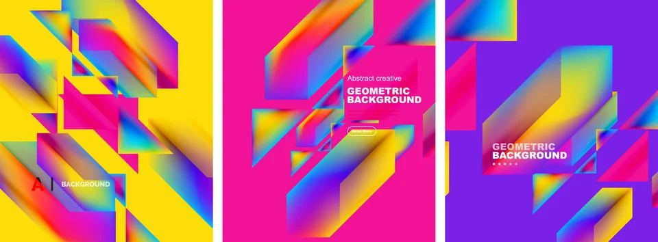 Set of abstract backgrounds. Overlapping geometric elements composition. Vector 스톡 일러스트