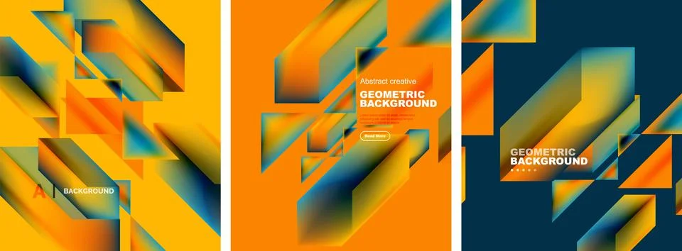 Set of abstract backgrounds. Overlapping geometric elements composition. Vector 스톡 일러스트