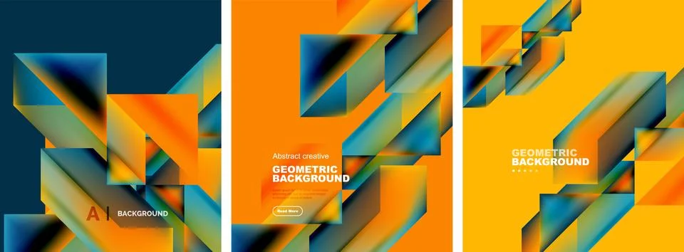Set of abstract backgrounds. Overlapping geometric elements composition. Vector Illustrazione stock