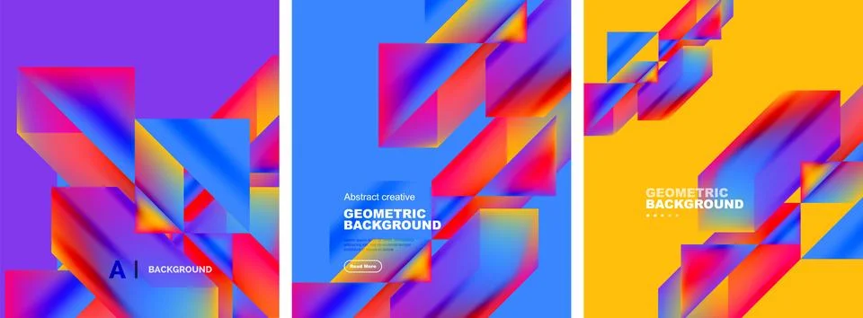 Set of abstract backgrounds. Overlapping geometric elements composition. Vector 스톡 일러스트