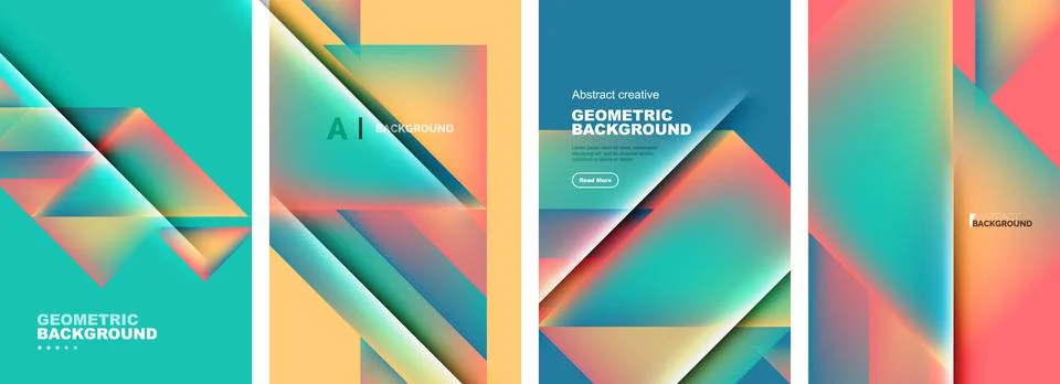 Set of abstract backgrounds - overlapping triangles with fluid gradients design Stock Illustration