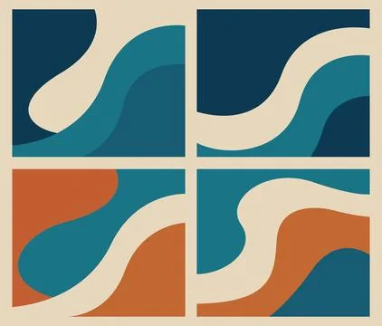 Set of abstract backgrounds. wave shapes in vintage retro palette covering Stock Illustration