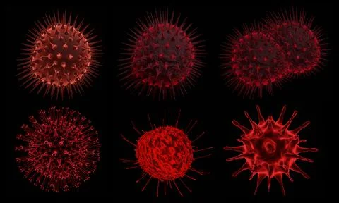 Set of Abstract bacteria or virus cell in spherical shape with long antennas. Stock Illustration