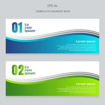 Set of abstract banner web design template. Blue and green curve graphic Stock Illustration