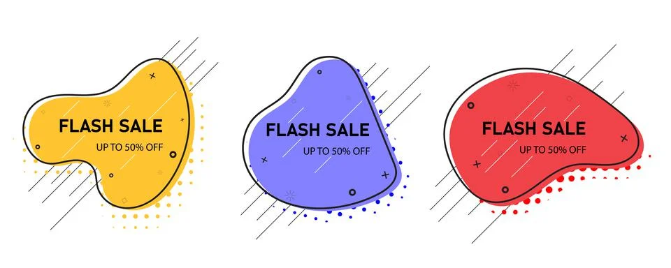 Set of abstract banners vector templates with organic shapes in red, purple a Stock Illustration