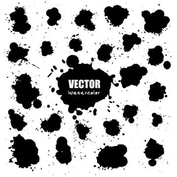 Set of abstract black ink, Splash watercolor spray texture isolated on white  Stock Illustration