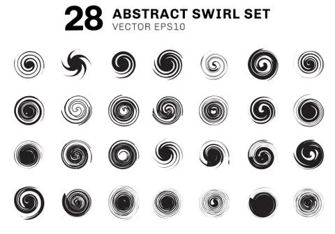 Set of abstract black spirals and swirl motion elements collection on white b Stock Illustration