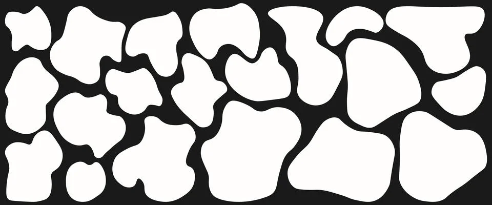 Set of abstract blob shapes in white on dark background. Bold organic vecto.. Stock Illustration