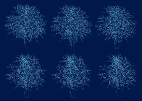 Set Abstract blue contour tree shape background. Vector illustration Stock Illustration