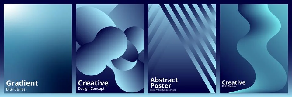 Set of abstract blue gradient posters and fluid shapes vector illustration Stock Illustration