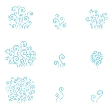 Set of abstract blue smoke elements. Hand drawn, sketch style, blue color. 스톡 일러스트