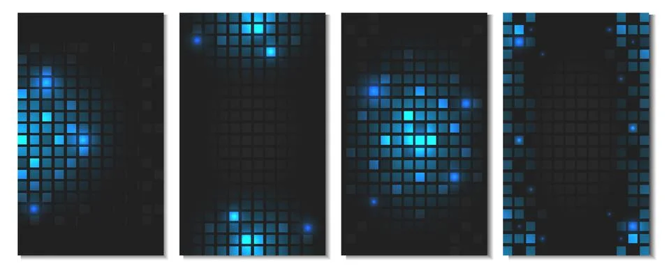 Set of abstract blue vector square mosaic wallpaper with shiny geometric tile Stock Illustration