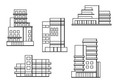 Set of abstract buildings. Emblems real estate company. Ilustración de archivo