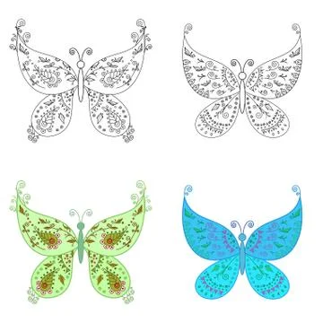 Set abstract butterflies Stock Illustration