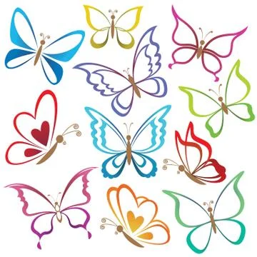 Set abstract butterflies Stock Illustration