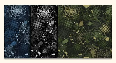 Set of abstract camouflage patterns in grunge style with spiderweb, Stock Illustration