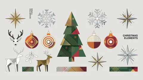 Set of abstract Christmas elements geometric forms isolated Stock Illustration