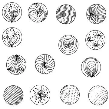 A set of abstract circles. Graphic elements. Drawn by hand. Vector on a white Stock Illustration