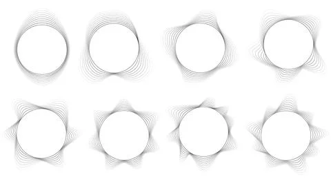Set of abstract circular frames with smooth wavy lines and geometric deformation Stock Illustration
