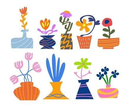 Set of abstract colorful bright risoprint flower art set collection, drawin.. Stock Illustration