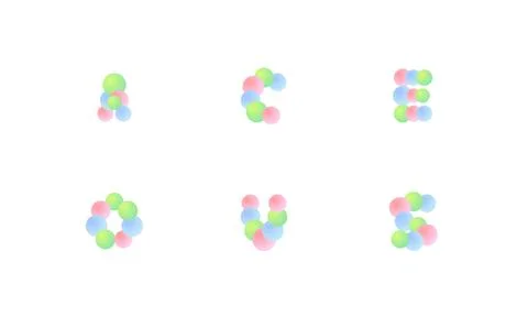Set of abstract colorful molecular structures made of soft gradient spheres.. Ilustração Stock