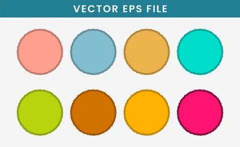 Set of abstract colorful vector circles with grunge textured edges 库存插图