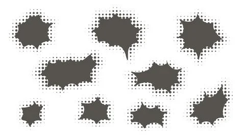 Set of abstract comic speech bubbles in halftone style Stock Illustration