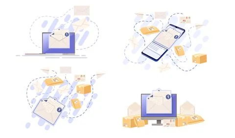 Set of abstract concept of sending mail envelope or parcel vector illustration Stock Illustration