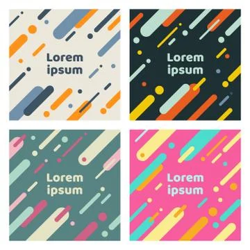 Set of abstract covers with flat geometric rounded lines pattern. Cool colorf Stock Illustration