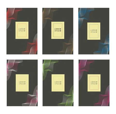 Set of abstract covers with wavy lines. Green, red, blue, yellow, pink, purple Stock Illustration