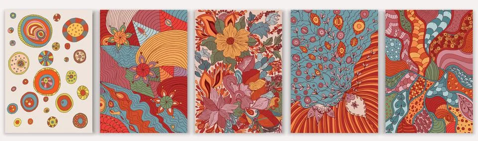 Set of abstract creative artistic hand drawn templates. Contemporary designs Stock Illustration