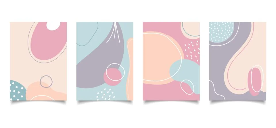 Set of abstract creative background hand drawn organic shape pastel color wit Illustrazione stock