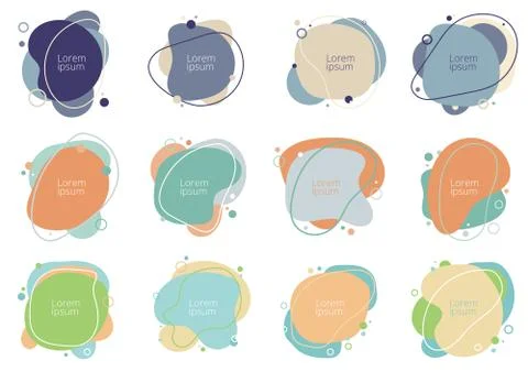 Set of abstract creative fluid shapes with circles elements minimal trendy st Illustrazione stock