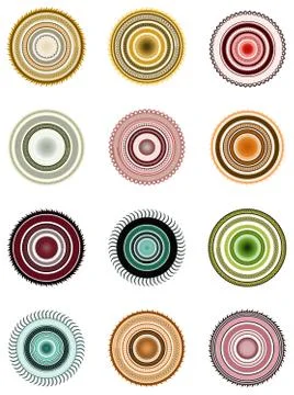 Set of abstract dark colored jagged circles Stock Illustration