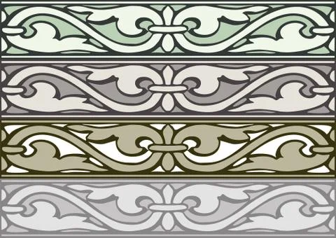 Set abstract decorative borders horizontal vintage style silver Stock Illustration