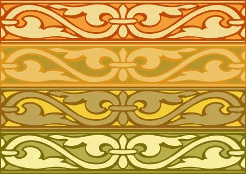 Set abstract decorative borders horizontal vintage style gold Stock Illustration