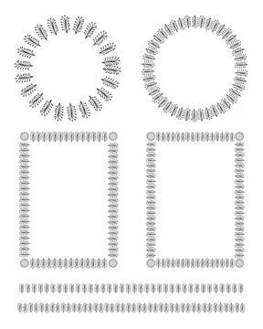 Set of abstract decorative elements: frames and lines with plants Stock Illustration
