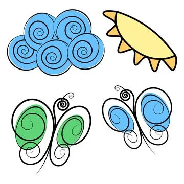 Set of abstract decorative elements of nature. Stylized design concept of Stock Illustration