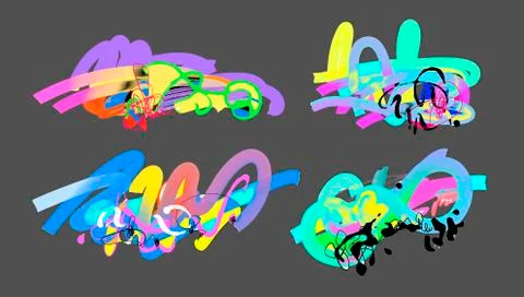 Set of abstract digital painting elements isolated イラスト素材