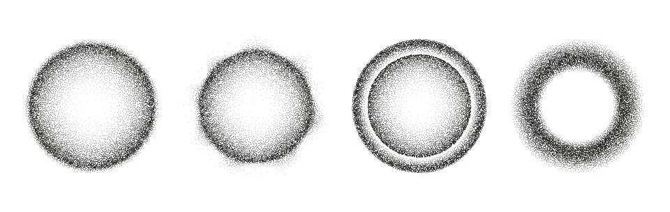 Set of abstract dotted grainy gradient circles Illustrazione stock