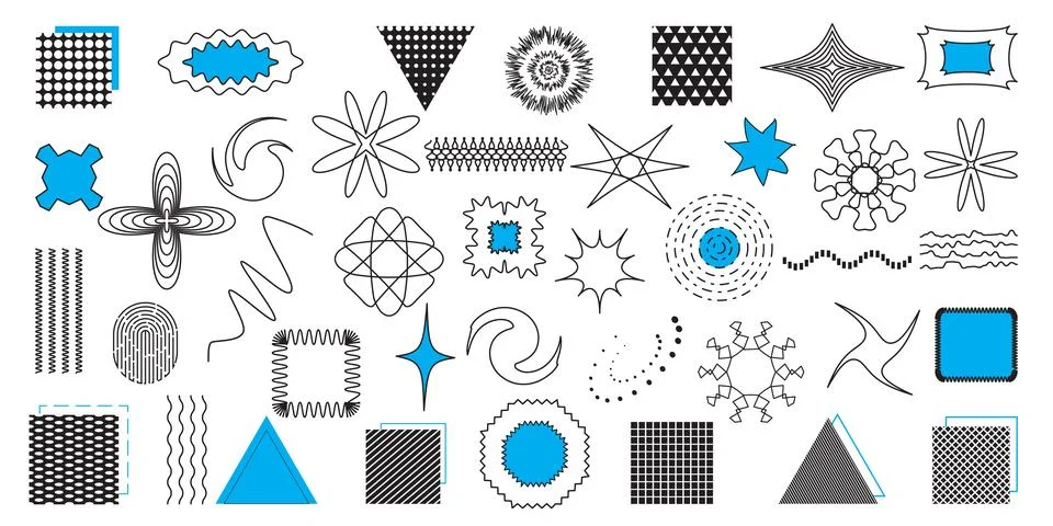 Set of abstract elements and geometric shapes. Forms, lines, abstractions Stock Illustration