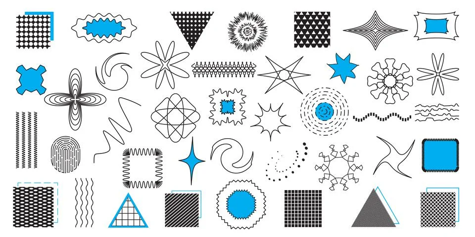 Set of abstract elements and geometric shapes. Forms, lines, abstractions Stock Illustration